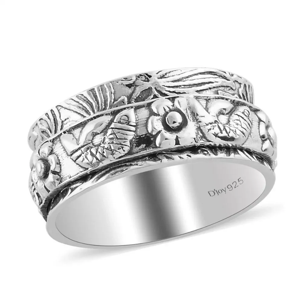 Sterling Silver Fish Concave Spinner Ring Size 8